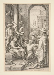 Cristo coronato di spine, da La Passione, #7 in una serie di 12 incisioni da Hendrick Goltzius