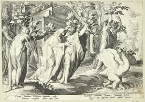 Le sorelle di Fetonte si trasformano in pioppi e Cigno in un cigno da Hendrick Goltzius