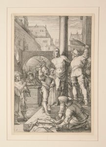Flagellazione di Cristo, da La Passione, #6 in una serie di 12 incisioni da Hendrick Goltzius