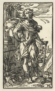 Giovane uomo con bastone da passeggio da Hendrick Goltzius