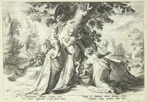 Le figlie di Cecrope aprono il cesto affidato loro da Minerva da Hendrick Goltzius