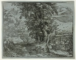 Paesaggio con una coppia di pastori, da Quattro piccoli paesaggi da Hendrick Goltzius