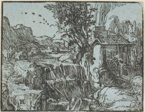 Paesaggio con cascata, da Quattro piccoli paesaggi da Hendrick Goltzius