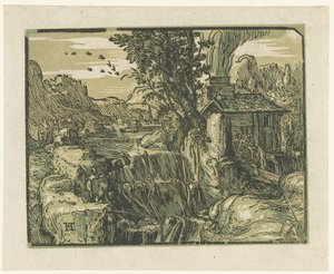 Paesaggio con cascata da Hendrick Goltzius