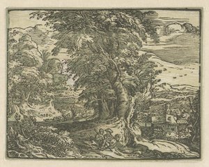 Paesaggio con coppia seduta (serie: Quattro piccoli paesaggi) da Hendrick Goltzius