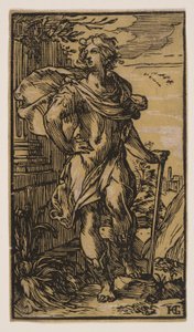Giovane in piedi con bastone da Hendrick Goltzius