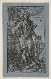 Giovane in piedi con bastone da Hendrick Goltzius