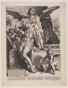 Il Salvatore morto sostenuto da un angelo da Hendrick Goltzius
