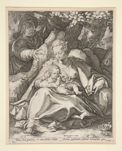 La Sacra Famiglia sotto il ciliegio / Riposo durante la fuga in Egitto sotto un ciliegio da Hendrick Goltzius