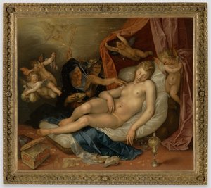 Danae addormentata preparata per Giove da Hendrick Goltzius