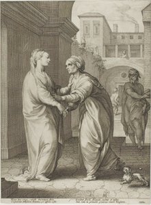 La Visitazione, tavola due da La nascita e la prima vita di Cristo da Hendrick Goltzius