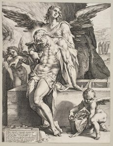 Il corpo di Cristo sostenuto da un angelo da Hendrick Goltzius