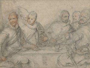 Cinque ufficiali, studio per un banchetto dei tiratori da Hendrick Goltzius
