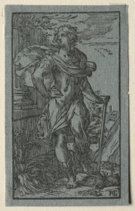 Giovane uomo in piedi con un bastone da Hendrick Goltzius