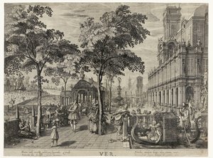 Primavera, un gruppo presso un castello (Dei quattro stagioni) da Hendrick Hondius (I)