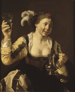 Una ragazza che tiene un bicchiere (Il gusto, dalla serie "I cinque sensi") da Hendrick Jansz Terbrugghen