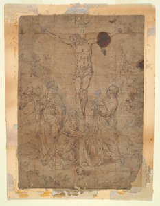 Cristo sulla Croce tra la Vergine e San Giovanni con Scene della Passione sullo Sfondo da Hendrick de Clerck