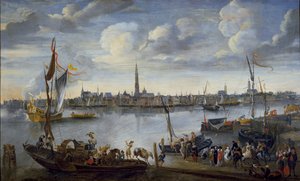Vista delle strade di Anversa dalla riva occidentale da Hendrick van Minderhout