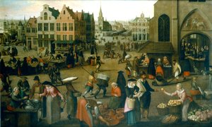 Vista di una piazza del mercato da Hendrick van Steenwijck the Elder