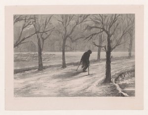 Uomo con stampelle in un paesaggio invernale da Hendrik Adriaan Christiaan Dekker