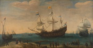 Un numero di navi delle Indie Orientali al largo della costa (La Mauritius e altre navi delle Indie Orientali che salpano dal Marsdiep)