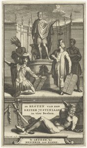 Pagina del titolo per De regten van den keizer Justiniaan, Leiden, 1705
