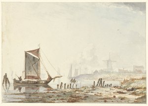 Navi su un fiume, vicino alla riva da Hendrik Gerrit ten Cate