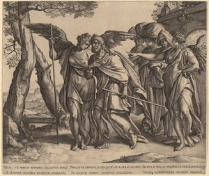 Lot e le sue figlie lasciano Sodoma da Hendrik Goltzius after Anthonie van Blocklandt