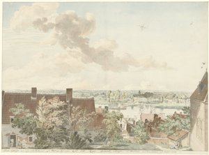Veduta di Nimega con un traghetto sul fiume da Hendrik Hoogers
