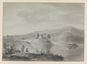 Vista di un fiume con alcune case, possibilmente Berg en Dal da Hendrik Huygens