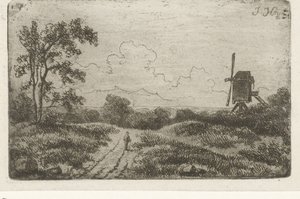 Figura su una strada vicino a un mulino da Hendrik Jan Hein