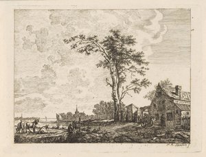 Paesaggio con casa su un fiume