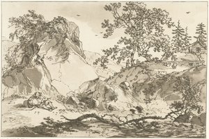 Paesaggio collinare con un uomo che riposa da Hendrik Meijer