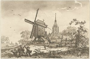 Paesaggio con un mulino a vento e una chiesa da Hendrik Meijer