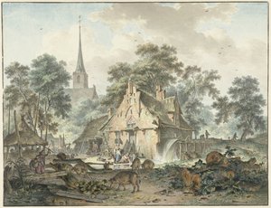 Mulino ad acqua e chiesa del villaggio da Hendrik Meijer