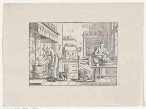 Interno di cucina con due donne al lavoro da Hendrik Numan