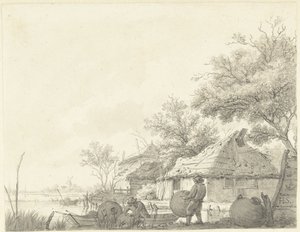 Due pescatori con ceste vicino a un canale da Hendrik Schwegman