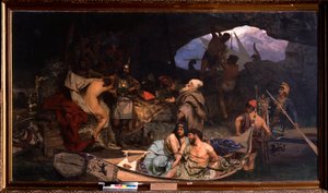 I corsari. (Scena in cui riportano il loro bottino e i loro prigionieri (ostaggi) in una grotta). Dipinto di Henryk Siemiradzki (1843-1902), olio su tela da Henryk Siemiradzki