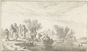Veduta del fiume con barca a remi ormeggiata da Hendrik Spilman