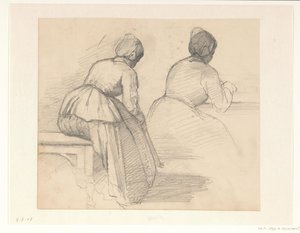 Due studi di una donna seduta, vista di schiena da Hendrik Valkenburg