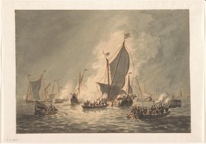 Distruzione e incendio delle navi spagnole da parte dei Geuzen a Den Briel, 1572 da Hendrik Vettewinkel