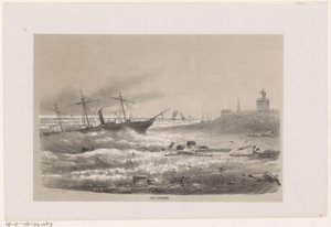 Nave in difficoltà vicino alla spiaggia durante la tempesta del 28 maggio 1860 da Hendrik Wilhelmus Last