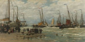 Barche da pesca nelle onde infrante