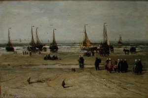 Paesaggio costiero con pescherecci e pescatori da Hendrik William Mesdag