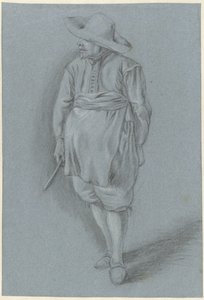 Uomo in abiti del XVII secolo con cappello, grembiule e coltello da Hendrik van Velthoven (attributed to)