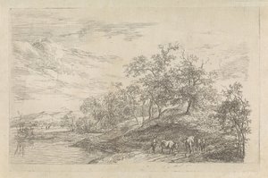 Paesaggio collinare con pastore e mucche da Hendrikus van de Sande Bakhuyzen