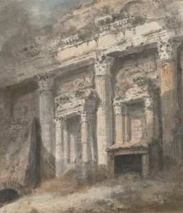 Facciata di un tempio romano in rovina (?), con colonne e portale da Heneage Finch fourth Earl of Aylesford