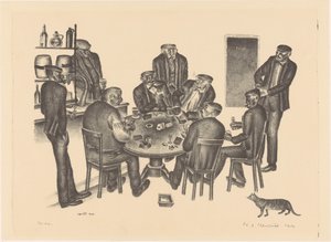 Uomini che giocano a carte in un bar da Henk Henriët (signed by artist)