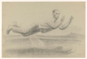 Autoritratto con mani alzate fluttuante in un paesaggio da Henk Henriët (signed by artist)