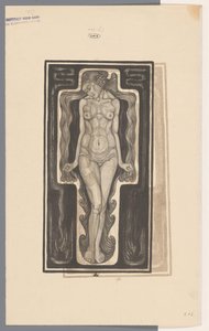 Donna nuda in piedi con capelli lunghi da Henk Schilling